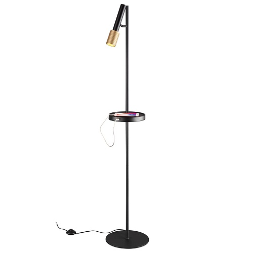картинка ODEON LIGHT 4240/1F HIGHTECH ODL21 321 черн/зол/металл Напольн.св-ник c выкл, USB IP20 LED GU10 max 