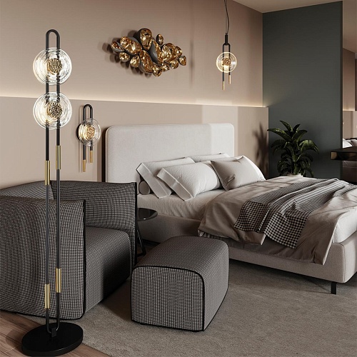 картинка ODEON LIGHT 5407/23FL MODERN ODL_EX24 101 черный/золотой/металл/стекло Торшер LED 23W 3000K 1940Лм M