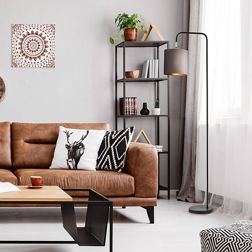 картинка LUMION 8037/1F MODERNI LN26 461 черный/серый/золотой, металл/текстиль Торшер Е27 60W 220V ELSA
