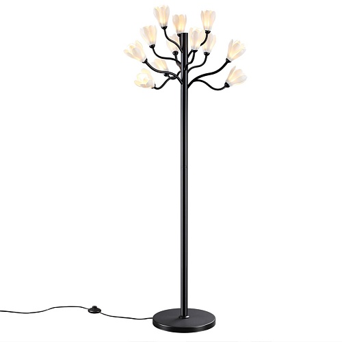 картинка ODEON LIGHT 5090/12F MODERN ODL25 553 черный матовый/белый/фарфор Торшер G4 LED 12*5W GARDI