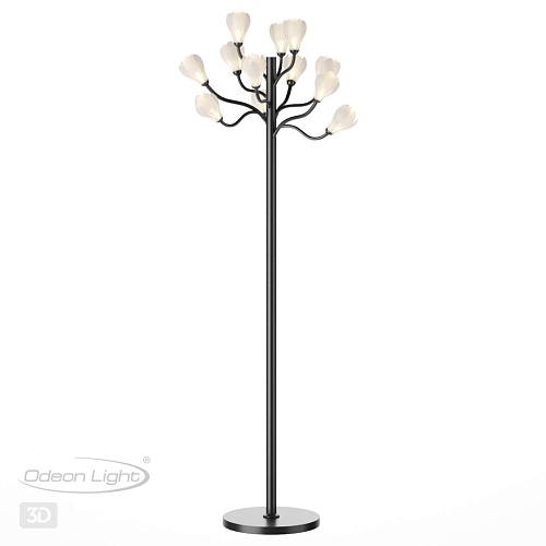 картинка ODEON LIGHT 5090/12F MODERN ODL25 553 черный матовый/белый/фарфор Торшер G4 LED 12*5W GARDI