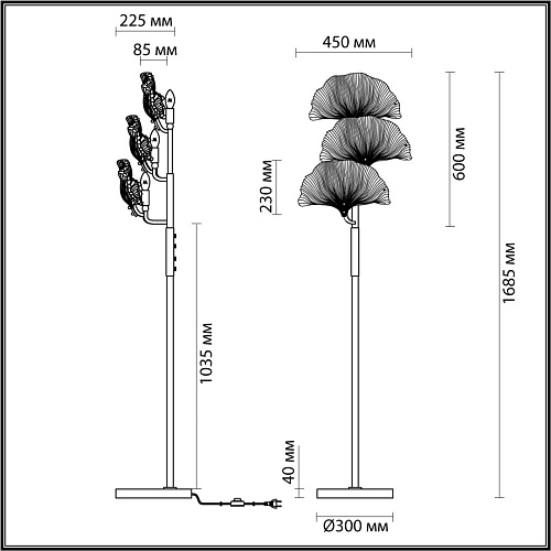 картинка ODEON LIGHT 4870/3F HALL ODL_EX22 000 золотой/чёрный/стекло Торшер E14 3*40W VENTAGLIO