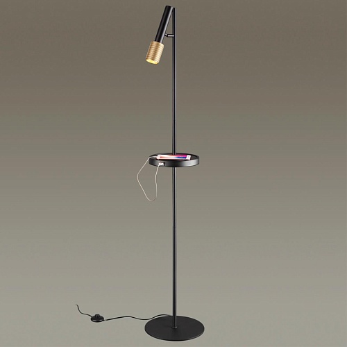 картинка ODEON LIGHT 4240/1F HIGHTECH ODL21 321 черн/зол/металл Напольн.св-ник c выкл, USB IP20 LED GU10 max 