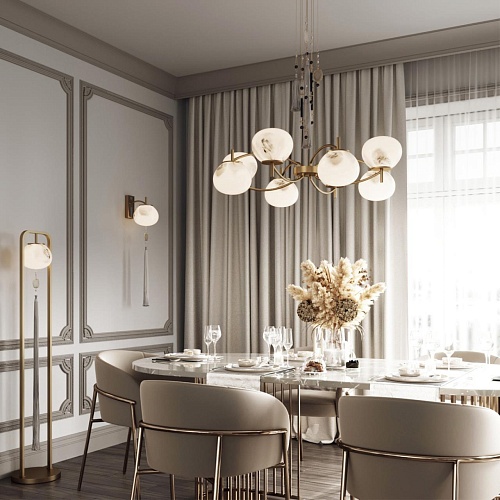 картинка ODEON LIGHT 5432/1F MODERN ODL_EX25 089 золотой(под латунь)/стекло/кисточка/агат Торшер E14 1*40W FI