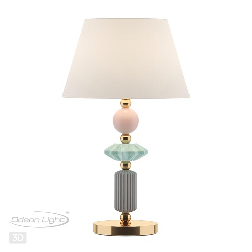 картинка ODEON LIGHT 4861/1TB CLASSIC ODL_EX22 133 золотой/раноцветн.керамика/абажур Настольная лампа E27 1*6