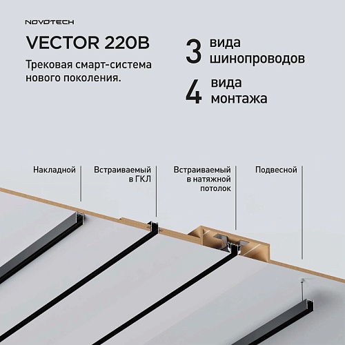 картинка NOVOTECH 135305 PORT NT25 204 черный Шинопровод для монтажа в натяжной потолок 3м, в комплекте соеди